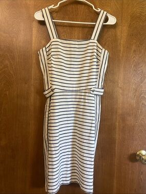 Banana Republic Navy and White Striped Square-Neck Midi Dress